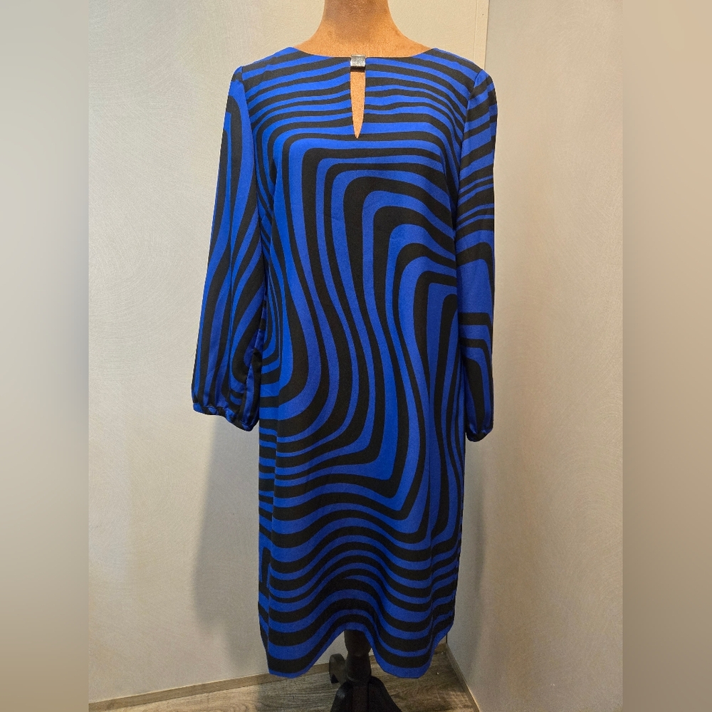 Tahari Blue and Black Long Sleeve Dress